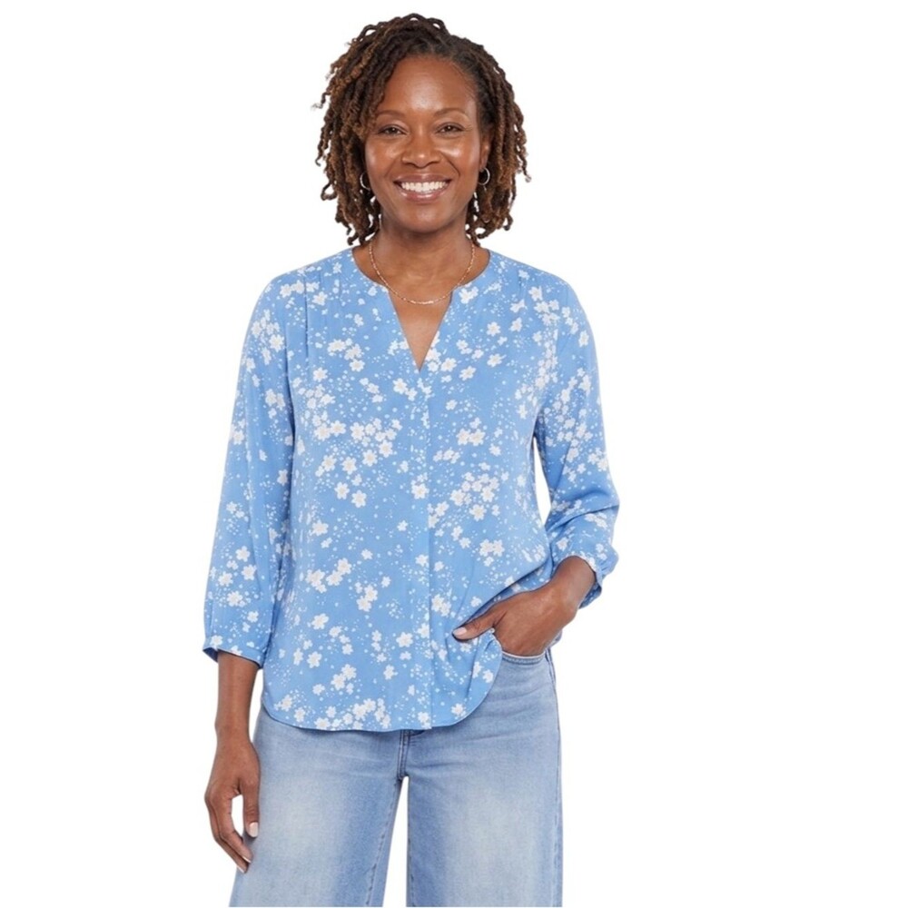 NYDJ Blue Floral Button Up Blouse